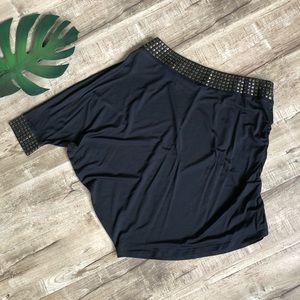 Ark & Co One Shoulder Black Bronze Studded Top M